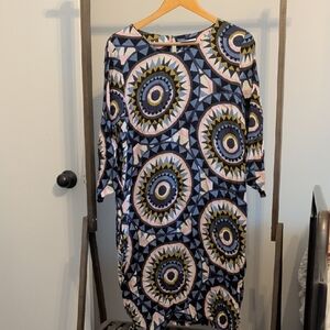 Chic Geometric Long Sleeve Dress - Multicolor Ethnic Style Print